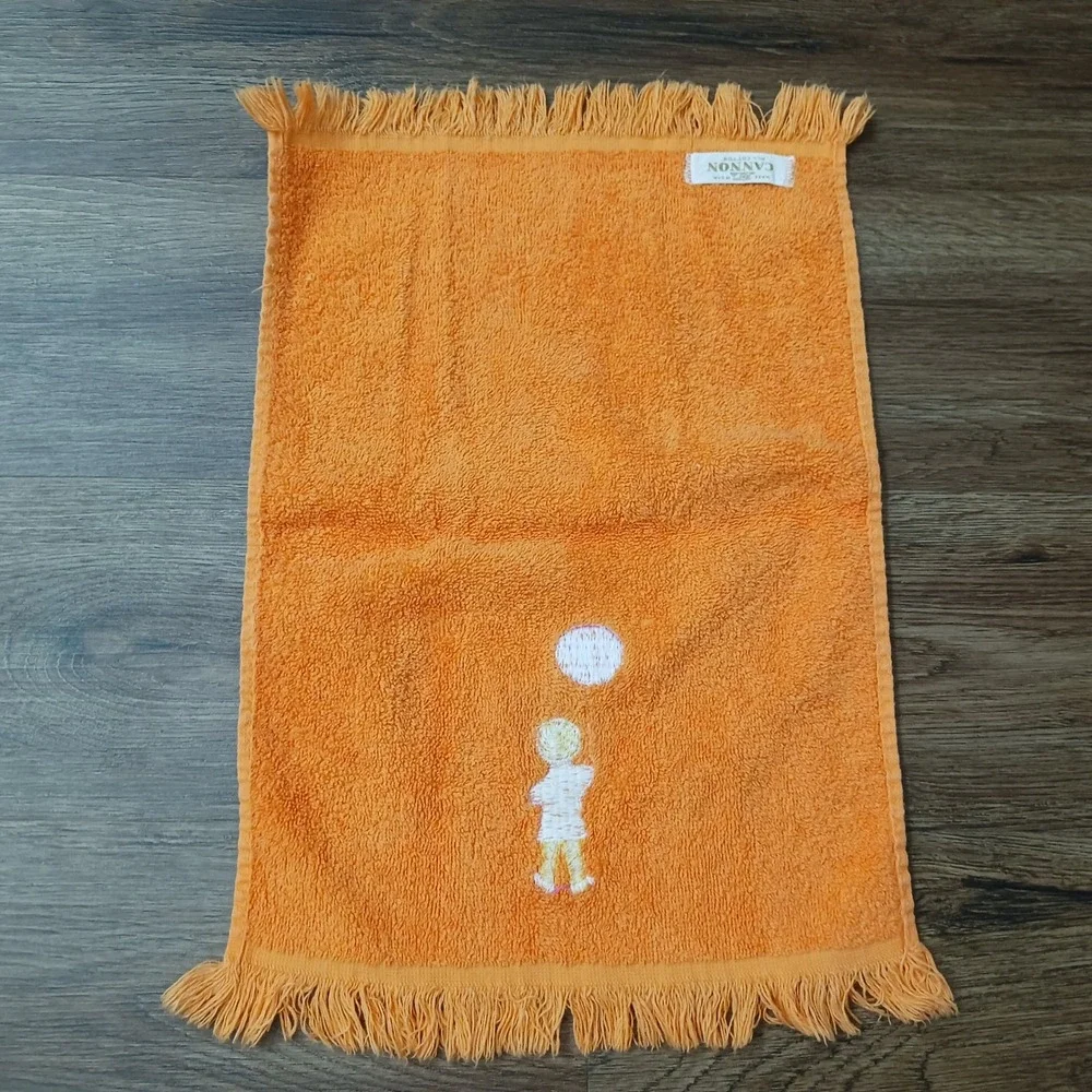 Vintage Cannon Orange Cotton Hand Towel Embroidered Figure Pink Balloon Fringe